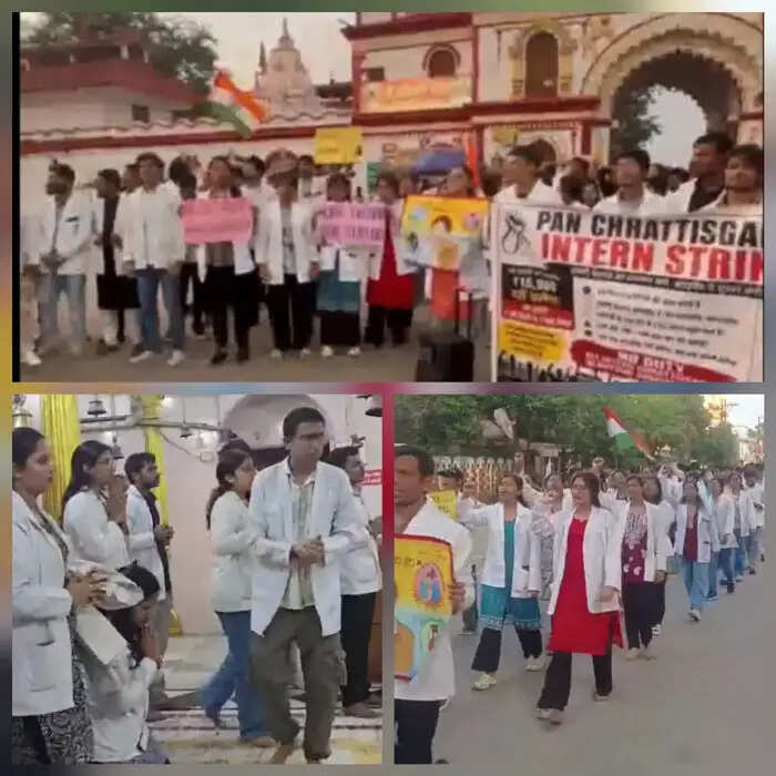 मेकाॅज के इंटर्न चिकित्सकाें ने रैली निकालकर स्टाइपेंड बढ़ाने के मांग की, अर्जी मां दंतेश्वरी को सौंपी