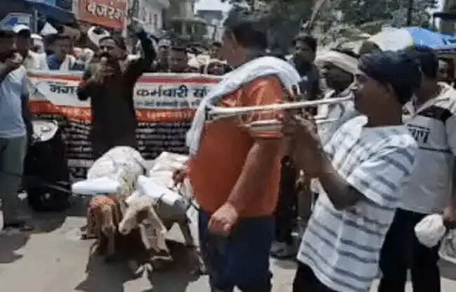 सोनीपत: सफाई कर्मचारियों ने भेड़ों पर मंत्रियों के पोस्टर लगाकर निकाली बारात