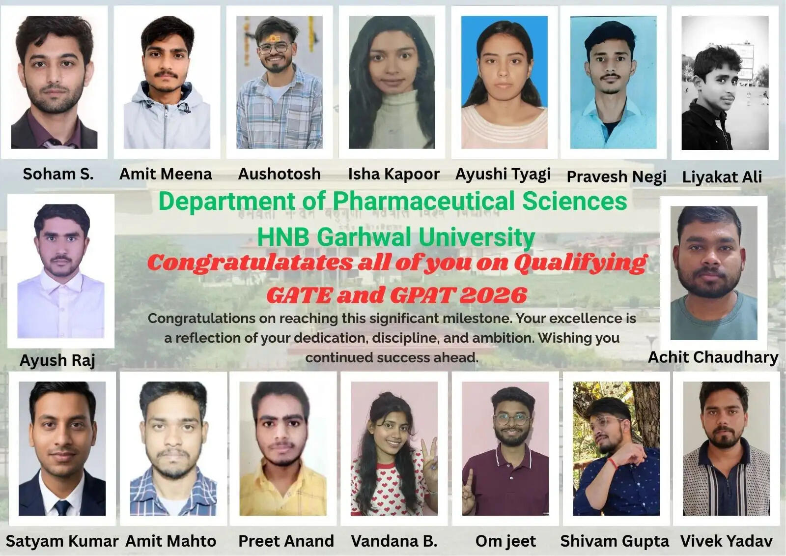 बी.फार्म अंतिम वर्ष के 16 विद्यार्थियों ने राष्ट्रीय स्तर की परीक्षाओं में हासिल की सफलता