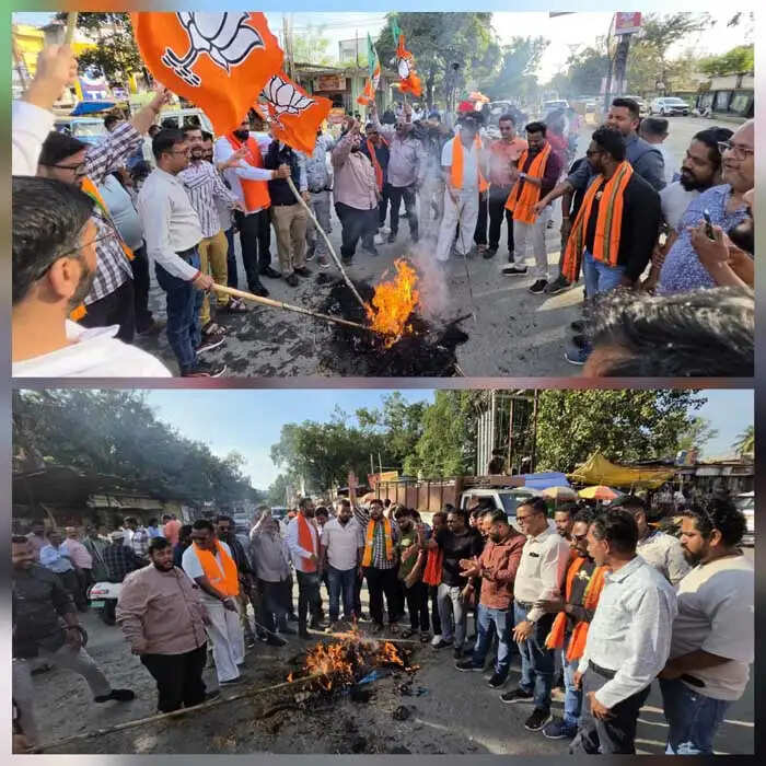 भाजपा कार्यकर्ताओं ने कांग्रेस अध्यक्ष मल्लिकार्जुन खड़गे का फूंका पुतला