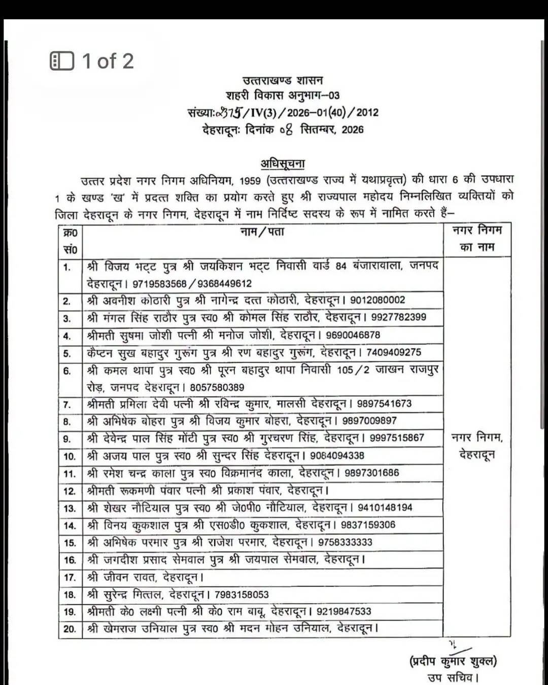 देहरादून निगम में 20 नामित सदस्य नियुक्त