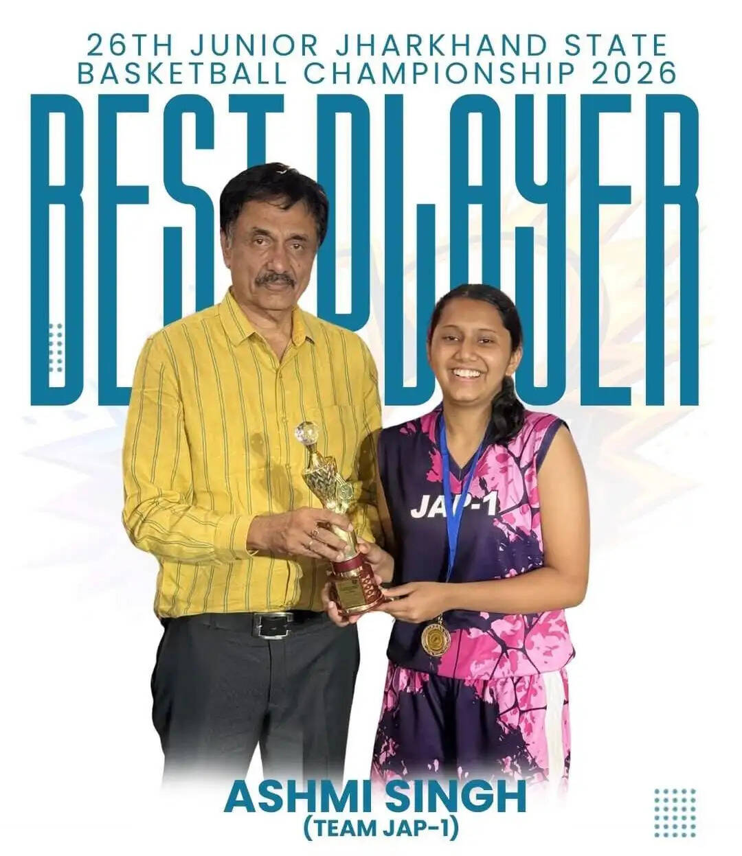 जूनियर स्टेट बास्केटबॉल चैंपियनशिप में अश्मि सिंह का शानदार प्रदर्शन, जैप-1 को दिलाया खिताब