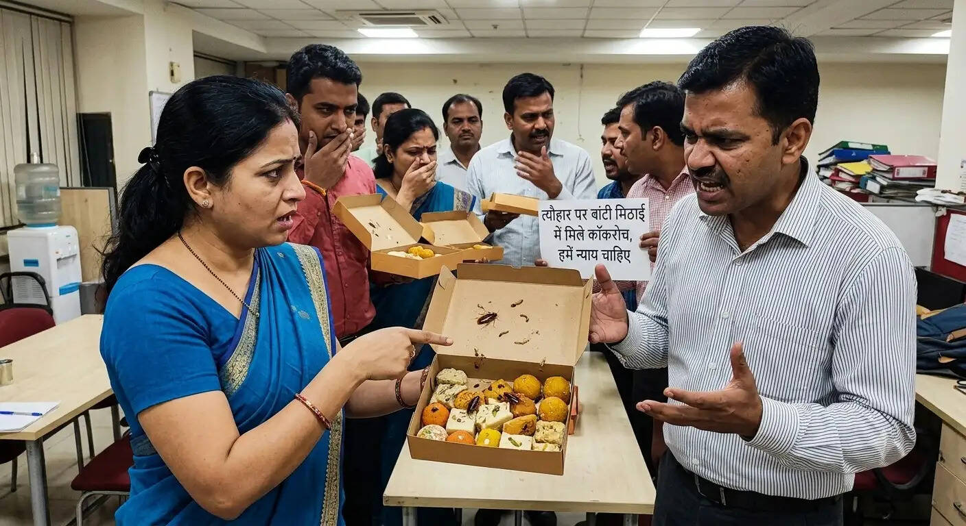 जबलपुर : त्यौहार पर बांटी मिठाई में मिले कॉकरोच और कीड़े, कर्मचारियों में आक्रोश