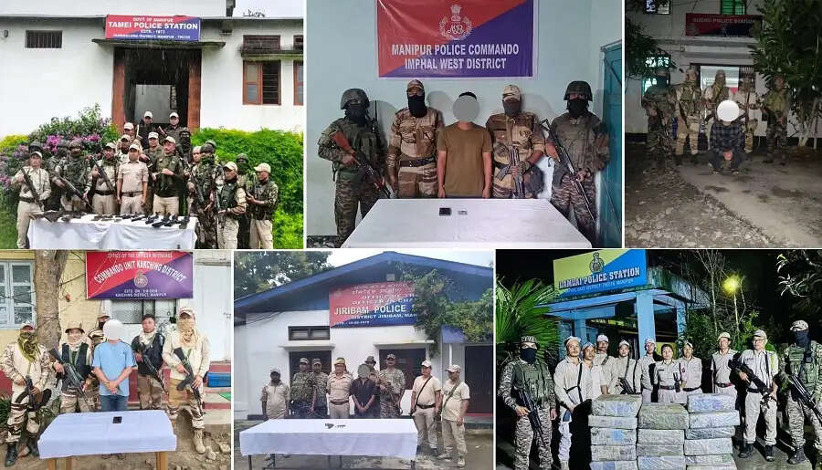 मणिपुर में भारी मात्रा में हथियार बरामद; चार उग्रवादी एवं उगाहीकर्ता गिरफ्तार, 221 किग्रा गांजा जब्त