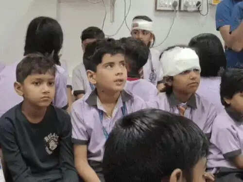 सीकर में दो स्कूल बसों की टक्कर में एक बस पलटी, 36 बच्चे घायल