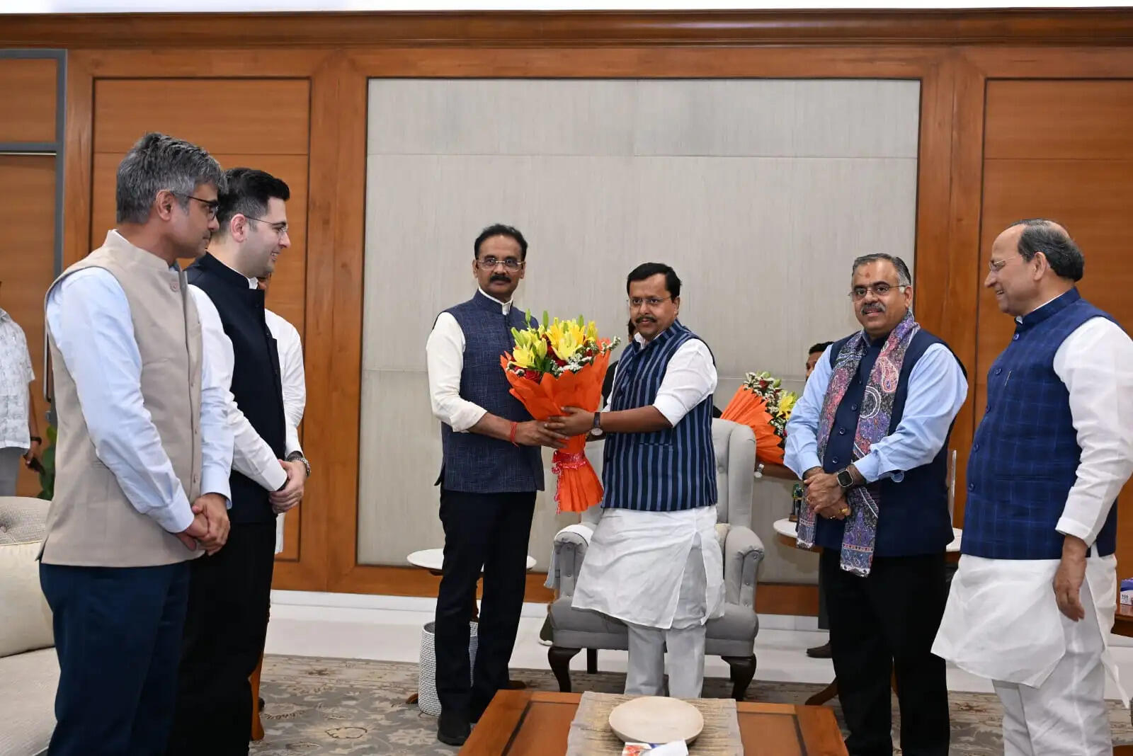 राघव चड्डा समेत आआपा के तीन सांसदों का नितिन नवीन ने किया स्वागत