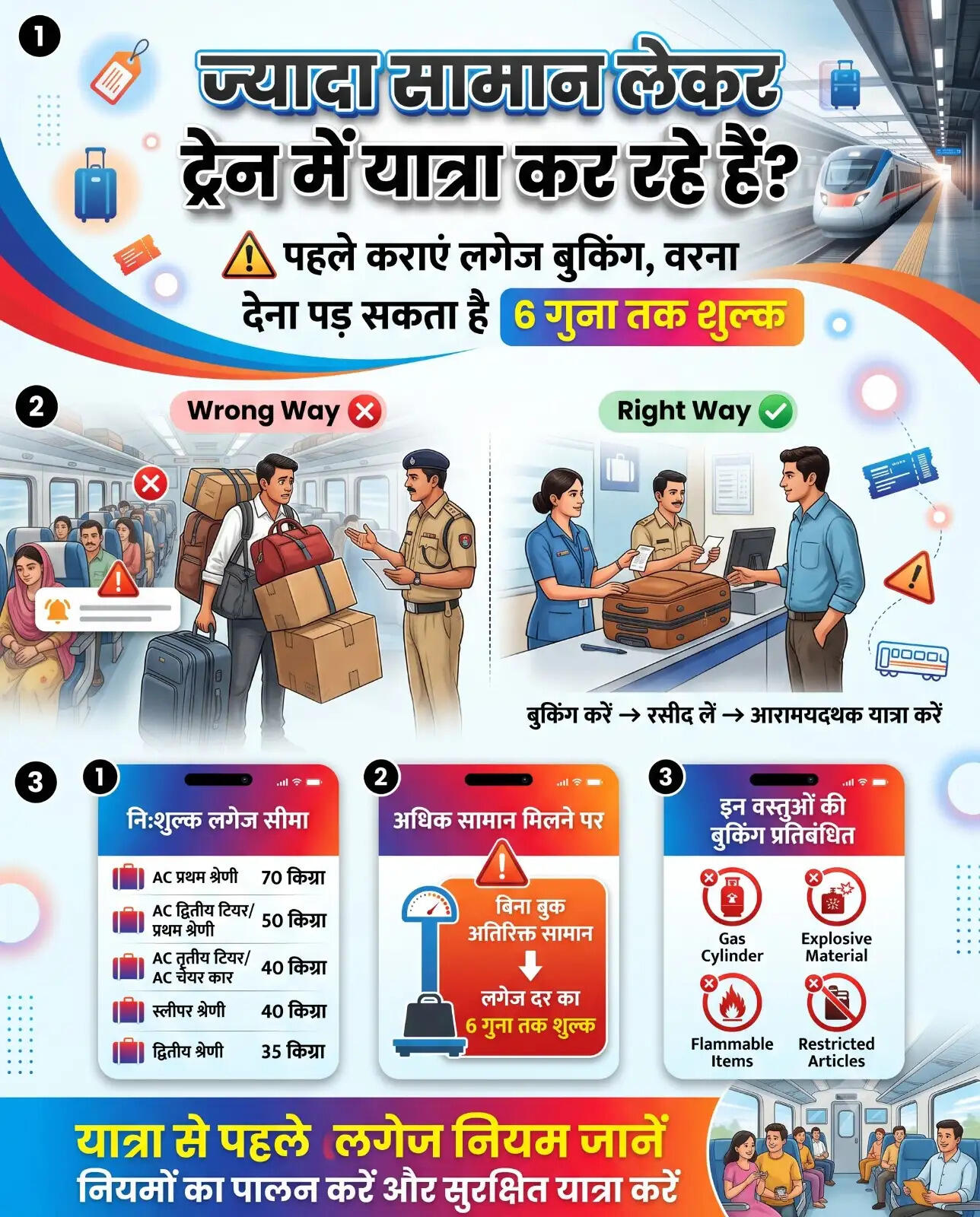 रेलवे में निर्धारित सीमा से अधिक लगेज बिना बुक मिलने पर होगी कार्रवाई,&nbsp;देना पड़ सकता है 6 गुना तक शुल्क