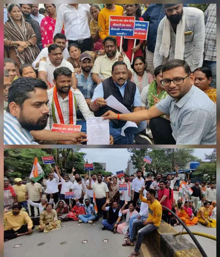 निगम महापौर की अनुपस्थिति व बढ़ती महामारी के विरोध में कांग्रेस ने किया चक्काजाम