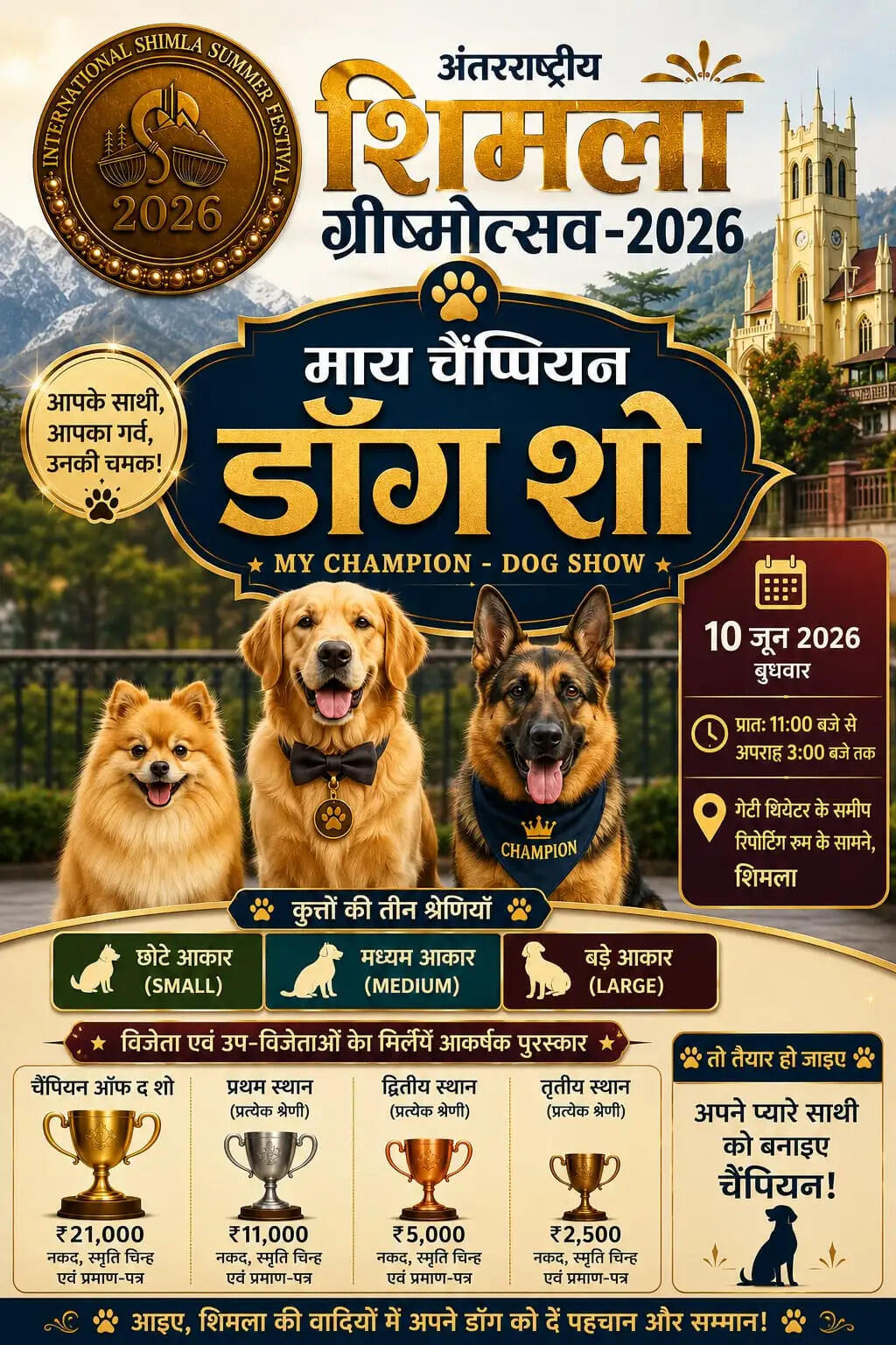 शिमला ग्रीष्मोत्सव में होगा ‘डॉग शो’ का आयोजन, विजेताओं को मिलेंगे नकद पुरस्कार