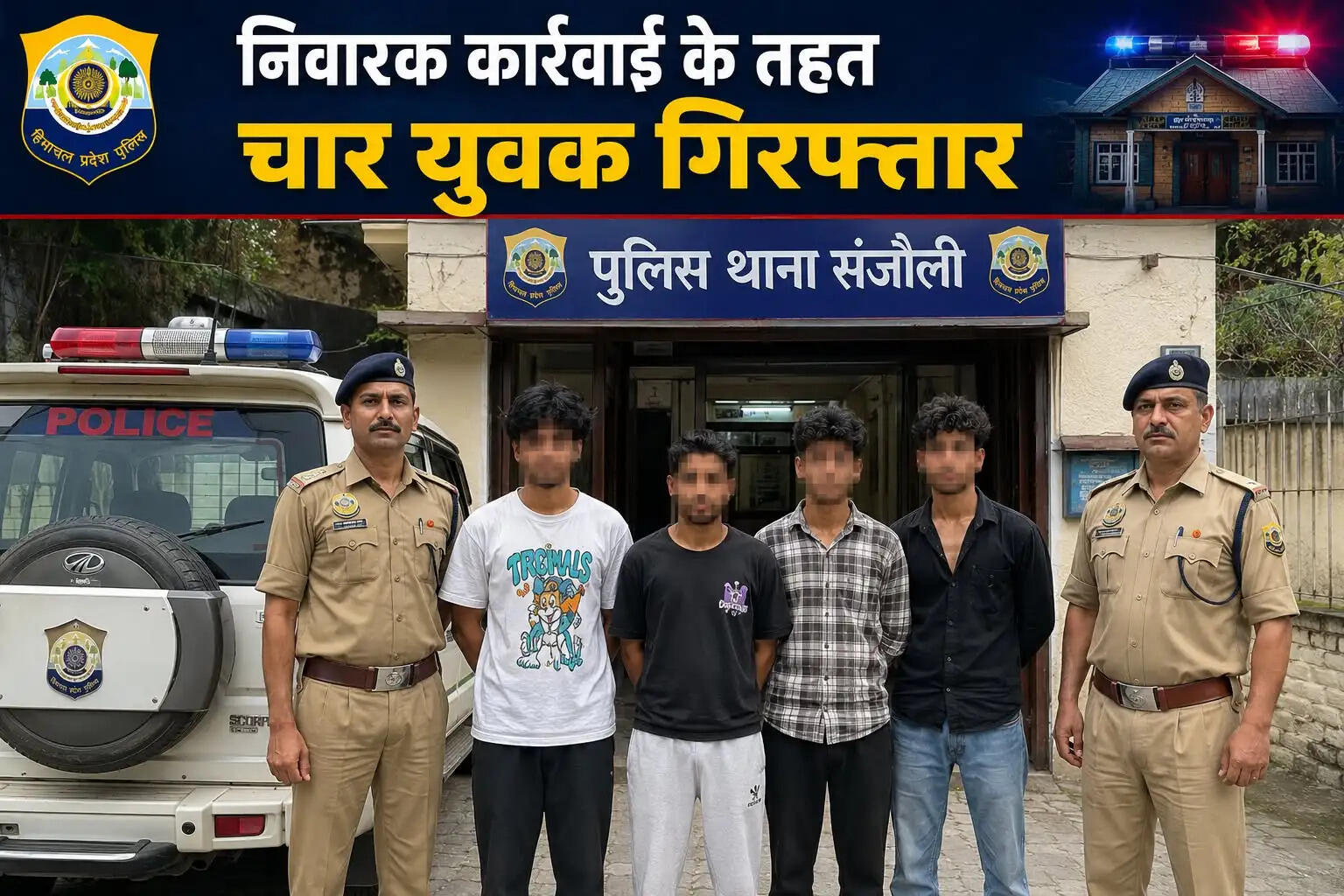 शांति भंग होने की आशंका पर चार युवक किए गिरफ्तार