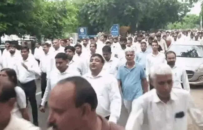 रेवाड़ी में एसडीएम तबादले की मांग पर वकीलों का प्रदर्शन, सौंपा ज्ञापन