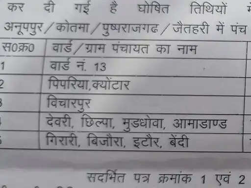 अनूपपुर: कोतमा में पार्षद और 11 पंचों के चुनाव टले, नामांकन प्रक्रिया से पहले ही लगी रोक