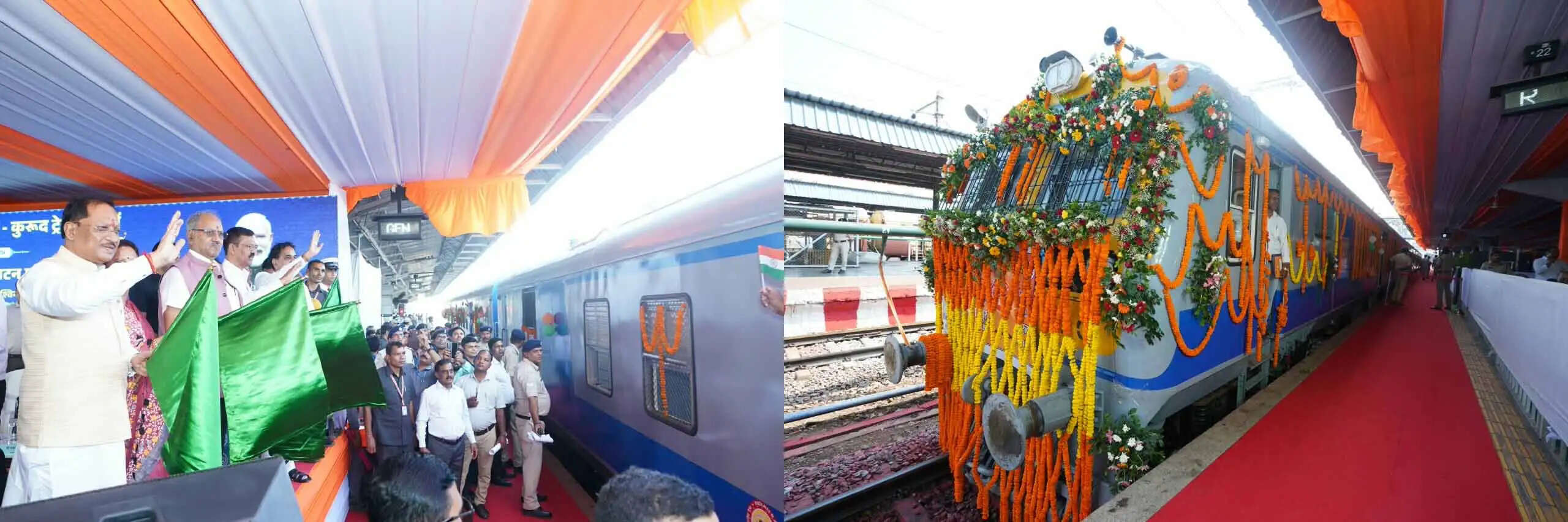 छत्तीसगढ़&nbsp;के&nbsp;रावघाट तक पहुंची रेल, केन्द्रीय&nbsp;मंत्री वैष्णव एवं&nbsp;मुख्यमंत्री साय ने नई यात्री रेल सेवाओं को दिखाई हरी झंडी