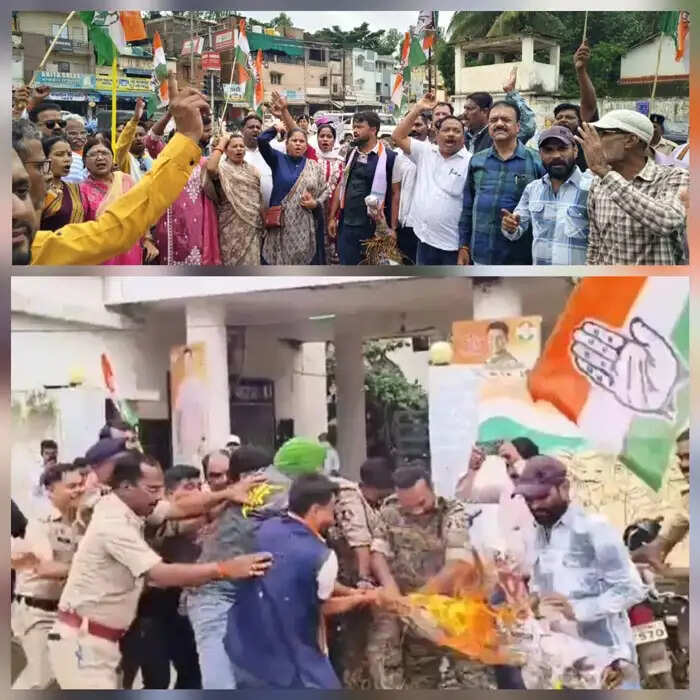 कांग्रेस के नेताओं-कार्यकर्ताओं को प्रताड़ित करने के विरोध में किया गया पुतला दहन